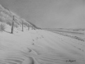 traces dans le sable  24x36cm  crayon graphite .  Coll. particulière - Paysages marins