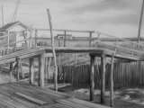 Un pont à Oléron (crayon graphite) 24/32cm. 2014 - Paysages marins (suite)