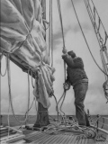 Le départ... (crayon graphite) 24/32cm. 2015 - Voiliers et gréement
